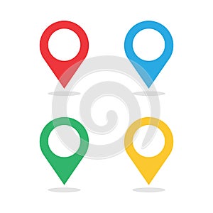 Set of red blue green and blue map pin icon. Location symbol isolated on white background. Vector EPS10