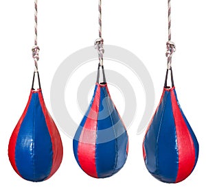 Set from red and blue leather boxing pears