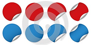 set of red and blue round sticker banners