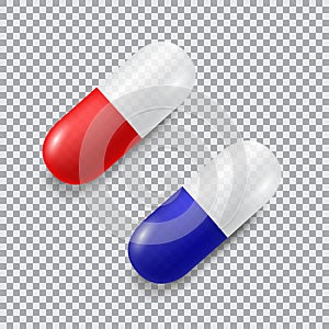 Set of red and blue vector realistic pills