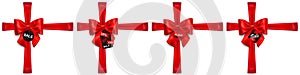 Set of red bows with crosswise ribbons and sale labels
