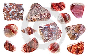 Set of red brecciated jasper stones cutout