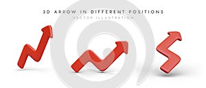 Set of red business curved arrows on white background. Colored vector icons