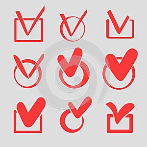 Set of red check marks or ticks