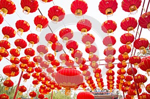 Set of Red Chinese Lanterns Circular. Lamps Isolated on White Background