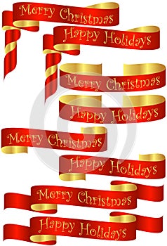 Set of Red Christmas Holiday Banners