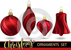 Set of Red Christmas Ornaments with Pattern