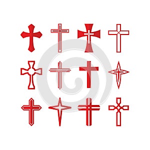 Set of red cross icons and symbols.