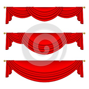 Set of red curtains. Isolated