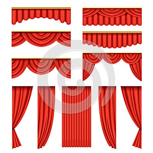 Set of red curtains with pelmets for theater stage