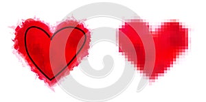 Set of red dirty heart shape icons
