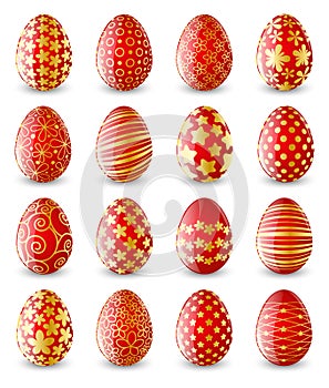 Set of red Easter eggs