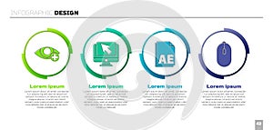 Set Red eye effect, Computer monitor and cursor, AE file document and Computer mouse. Business infographic template