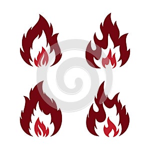 Set red fire flaming abstract vector icon isolated on the blank background