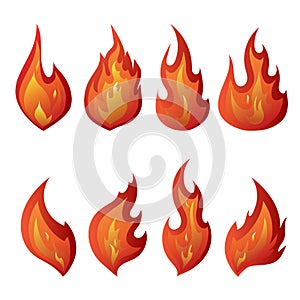 Set of red fire icons. Flames. Vector illustration