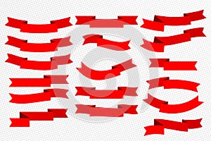 Set of red flat ribbons isolated on white background. Ribbon banner vector illustration.