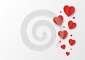 Set of red fold paper heart shape on white background