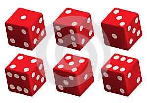 Set of red game dice. Vector 3d illustration isolated on white background.