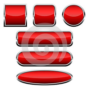 Set of red glossy buttons. Vector illustration