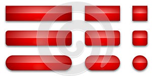 Set of red glossy web buttons. Vector buttons isolated