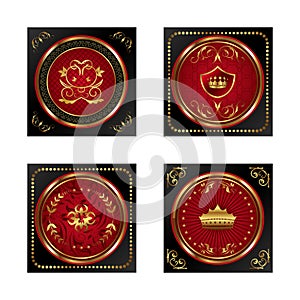 Set red gold-framed labels