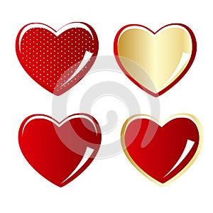 Set of red and gold heart vector illustration