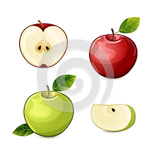 Set of red and green apple fruits