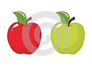 Set of red and green apples isolated on white background. Organic fruit. Cartoon style. Vector illustration for any design