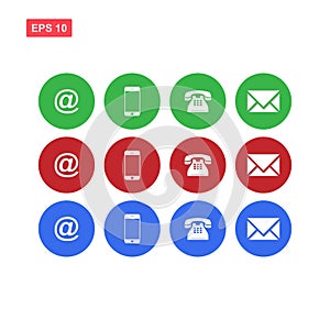 Set of red green blue web contact us buttons vector isolated