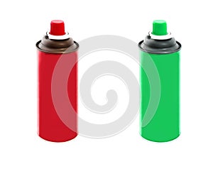 Set of red and green colors spray paint cans isolated on white background