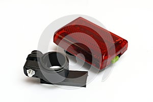A set of red hazard bicycle rear front light system white backdrop