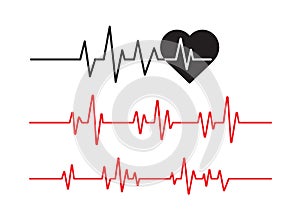 Set of red heartbeat line icon. Pulse Rate Monitor on white background. Vector illustration