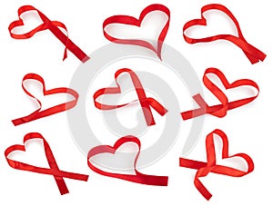 Set of Red hearts ribbons