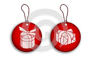 set of red labels, discount tags with a gift holiday boxes. Sales and promotions in stores. Black Friday. Vector