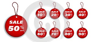 Set of red labels, discount tags. Sales and promotions in stores. Black Friday. Vector