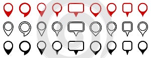 Set red, lines and black pin map marker pointer icon, GPS location flat symbol â€“ vector