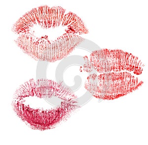 Set of red lips imprint isolated on white