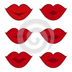 Set of red lips isolated on white