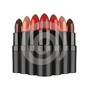 Set of red lipsticks isolated on white
