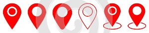 Set of red map pin icons