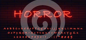 Set of red neon font horror style
