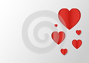 Set of red paper heart shape with little small fold paper heart shapre on white background