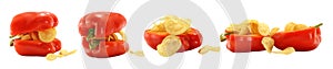 Set of Red paprika filled a chips, isolated on transparent background, fast food concept