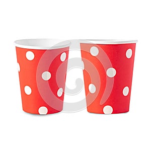 Set of Red party cup isolated on white background with clipping path.