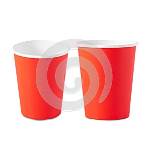 Set of Red party cup isolated on white background with clipping path.