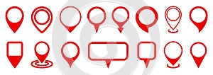 Set red pin map marker pointer icon, GPS location flat symbol â€“ vector