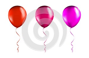 Set of Red and Pink balloons on transparent white background. Party Balloons event design decoration. Mockup for balloon print.