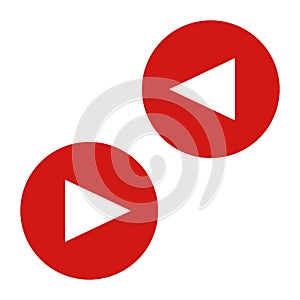 A set of red play button icons. Vectors.