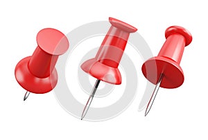 set of red push pins isolated