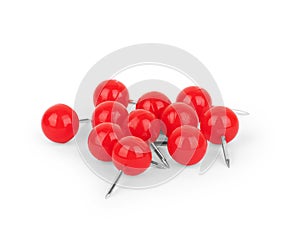 Set of red push pins isolated on white background